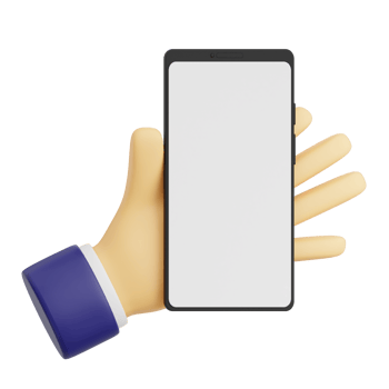 3d render hand gesture holding smartphone with white space screen for mockup. Transparent background illustration png