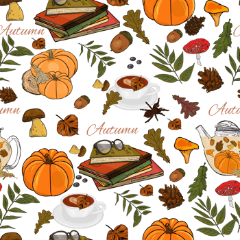 Autumn pattern. The leaves are multi-colored. The fall Seamless pattern. Colorful seamless pattern of autumn, fall howthorn leaves, hand made ink print png