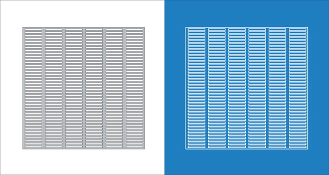 Wireframe blueprint for architectural and technical visualization of grid-patterned perforated metal drain covers for drainage systems vector