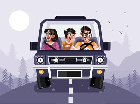 Family in car for vacation graphics illustration vector