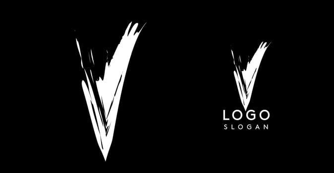 Brushstroke handdrawn letter V, check mark. Creative modern logo design, grunge imprint stylish initial logotype for corporate branding, business identity, and professional logos. illustration vector