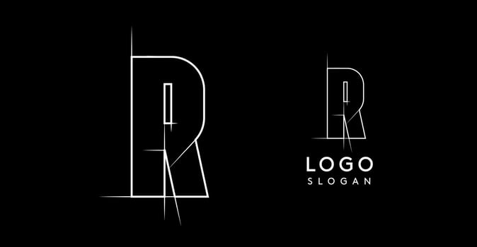 Letter R pencil drawn, architectural blueprint logo design, construction plan, technical drawing. Ideal for corporate branding, industrial projects, engineering firms. illustration vector