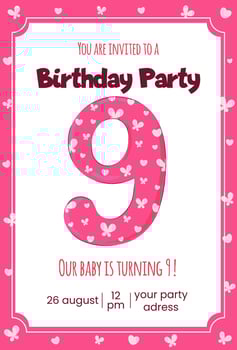 9th birthday baby invitation card vector