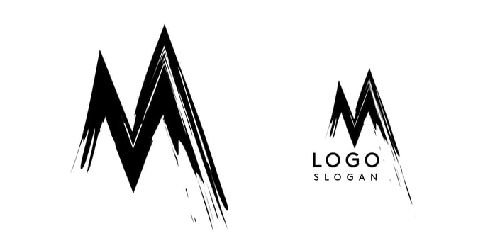Brushstroke handdrawn letter M. Creative modern logo design, grunge imprint stylish initial logotype for corporate branding, business identity, and professional logos. illustration vector