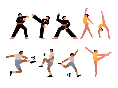 Collection of Sport People Illustrations. Perfect for Athletic and Fitness Designs. Active Icons. Runners, Cyclists, Swimmers, Gymnasts. vector