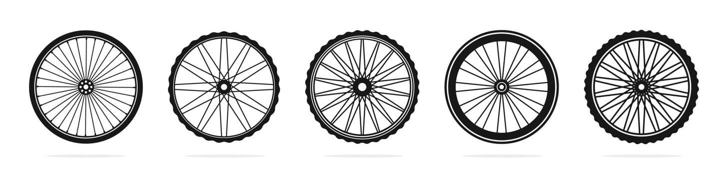 Bike wheels icon collection. Bicycle wheel silhouettes. Bicycle wheel icon set. Bicycle tyres. vector
