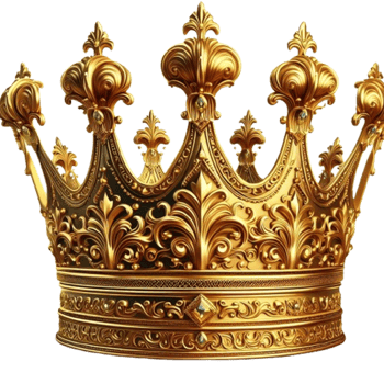 Regal golden emperor crown of a king on white background. 3D rendering luxury royal king gold crown concept png
