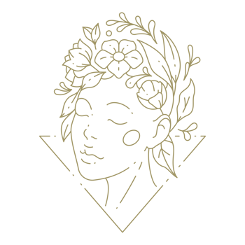 Bohemian female face eyes closed with flowers on the head line art design element png