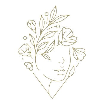 Bohemian female face without eyes with flowers on the head line art design element png