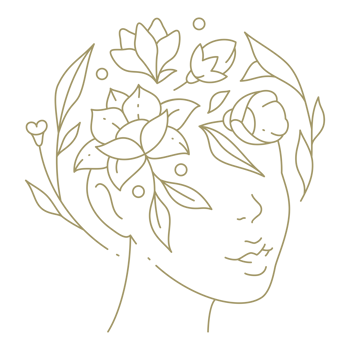 Bohemian female face without eyes with flowers on the head line art design element png