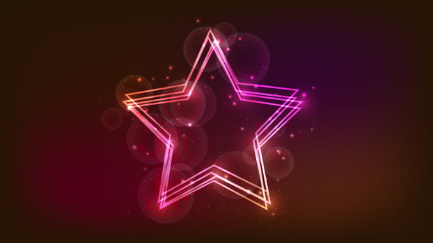 Neon frame in star form with shining effects and sparkles vector