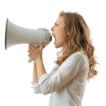 Woman yelling into megaphone. png