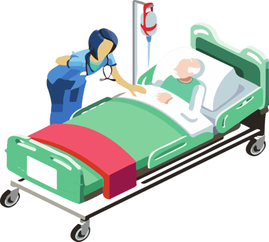 A nurse is tending to a patient in a hospital bed png