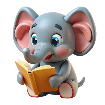 Cute Elephant Animal Read A Book 3d Render png