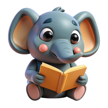 Cute Elephant Animal Read A Book 3d Character png