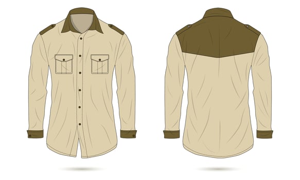 Long sleeve outdoor formal shirt mockup front and back view vector