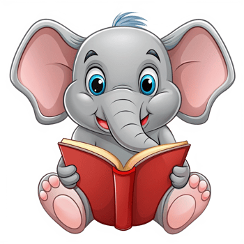 Cute Elephant Read A Book Cartoon Style png