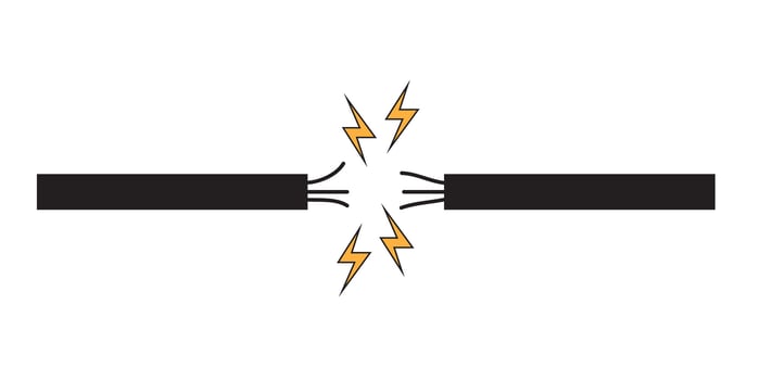 Short circuit with sparks icon isolated, electricity caution symbol, short circuit flat illustration vector