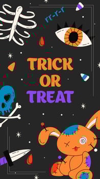 Happy Halloween poster or party flyer. Set of Halloween party posters or flyers. illustration with eyes, voodoo doll rabbit, skull, knife, bones. Trendy flat design for decoration, advertising vector