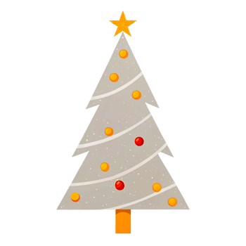 The tree is decorated with stripes and has a snow-covered top, on a transparent background png