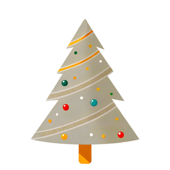The tree is decorated with stripes and has a snow-covered top, on a transparent background png