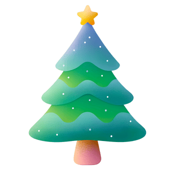 Green Christmas tree with a star on top. The tree is decorated and ready for the holidays, on a transparent background png