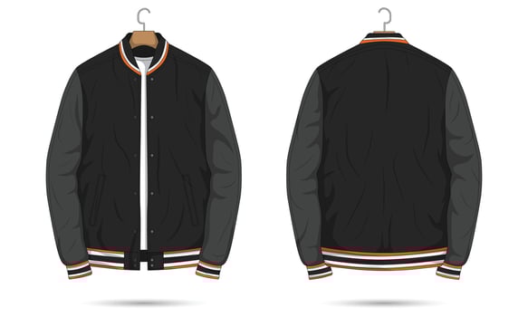 Striped varsity jacket mockup front and back view vector