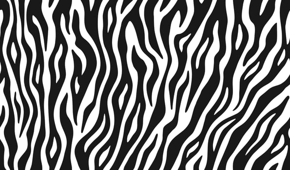 Zebra skin, stripes pattern. Animal print, black and white detailed and realistic texture. Monochrome seamless background vector