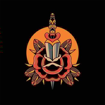 rose dagger tattoo design vector