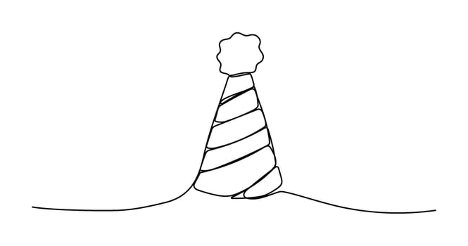 One line party hat. Hand drawn carnival element. continuous outline isolated illustration for birthday vector