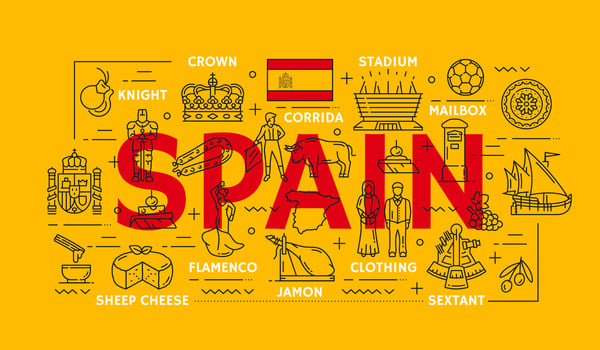 Spain travel landmarks line icons, Spanish culture vector