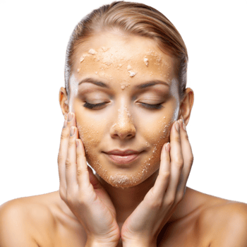 Woman enjoying a facial massage, focusing on relaxation and skincare png