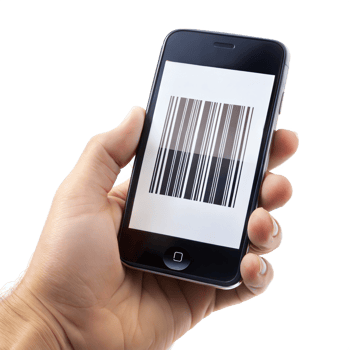 Hand scanning a barcode with a smartphone, symbolizing mobile commerce and technology png