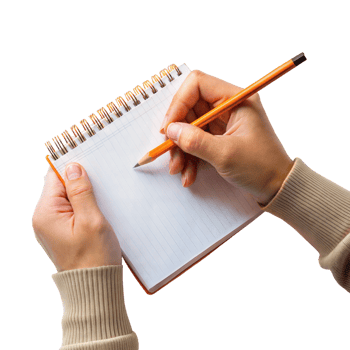 Person writing in a notebook, focusing on taking notes and organizing thoughts png