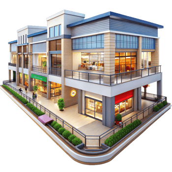 Modern shopping mall with various retail stores and amenities png