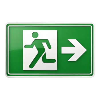 Emergency exit sign with arrow indicating direction for safe evacuation png
