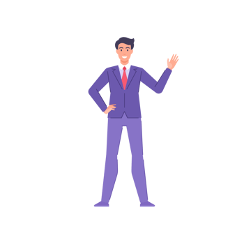 Trendy modern business man wearing tie suit smiling waving hand flat illustration png
