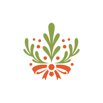 Red and green Christmas floral decoration element with bow png