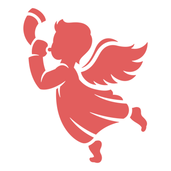 Red silhouette of Christmas angel blowing the trumpet png
