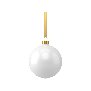 White christmas ball on 3d ribbon. Traditional glass sphere with png