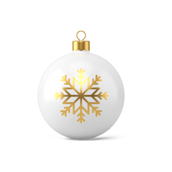 White christmas ball with snowflake. Glass greeting sphere with png