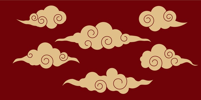Japanese cloud set, asian traditional wavy curly ornament. China ornament, eastern decoration doodle, line. Clouds flow with the wind in the sky . vector