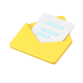 Message in yellow 3d envelope. Volumetric sheet of paper with blue text png