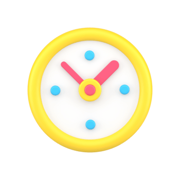 Rounded yellow alarm clock with time arrows 3d icon illustration. Circle badge analog watch png