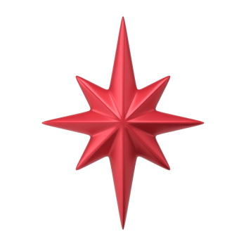 Red stylized polar star 3d. Colorful symbol of holiday with outstretched rays png