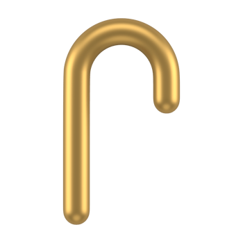 Golden christmas candy 3d cane. Minimalistic curved dessert with mint caramel and white sugar png