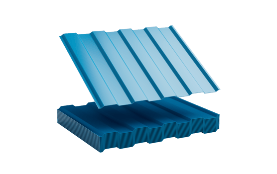 3d Sea Blue Metallic Stacks Of Corrugated Galvanised Iron For Roof Sheets 3d Illustration png