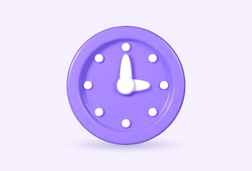 3D rendered clock, isolated on a blue background. Volumetric 3D icon of an clock, symbolizing reminders and deadlines. vector