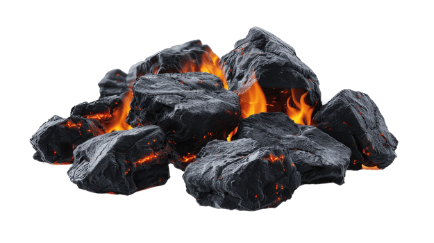 Glowing coal burning isolated on transparent background cutout png