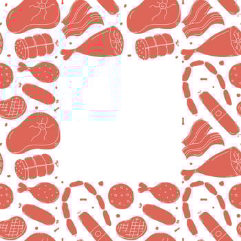 Meat frame. Doodle meat background. illustration with meat products icons vector